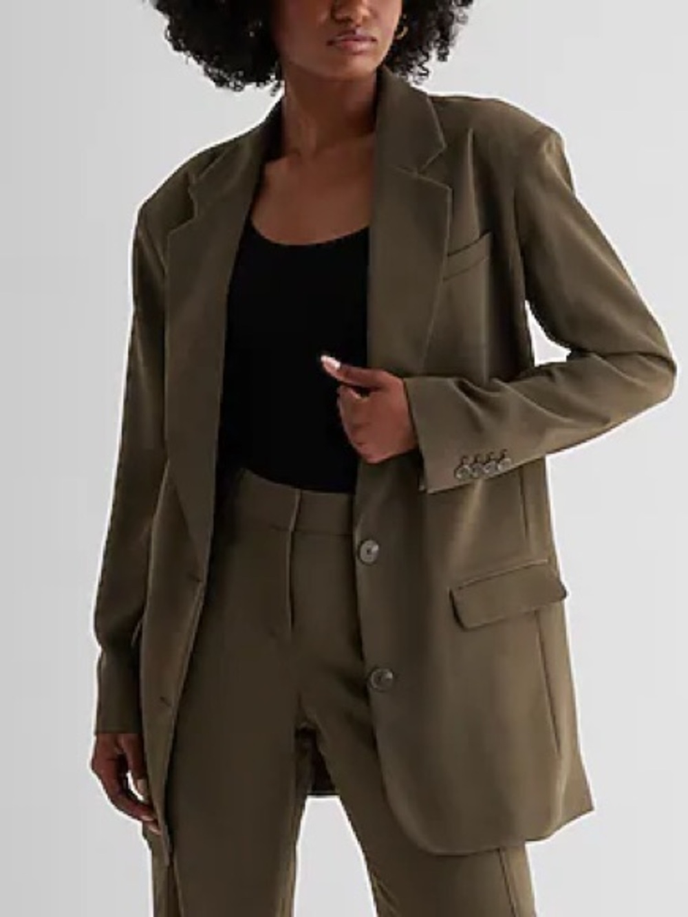 Express Olive Green Single-Breasted Tailored Blazer